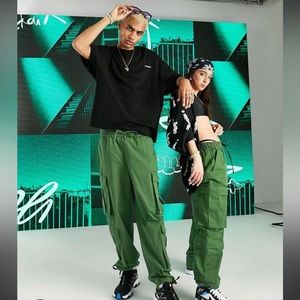Collusion Unisex Low Rise Baggy Cargo Pant Green